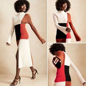 NWT Banana Republic x HARBISON Color Block Sweater Top XL‎ Cream Rust Red Ribbed